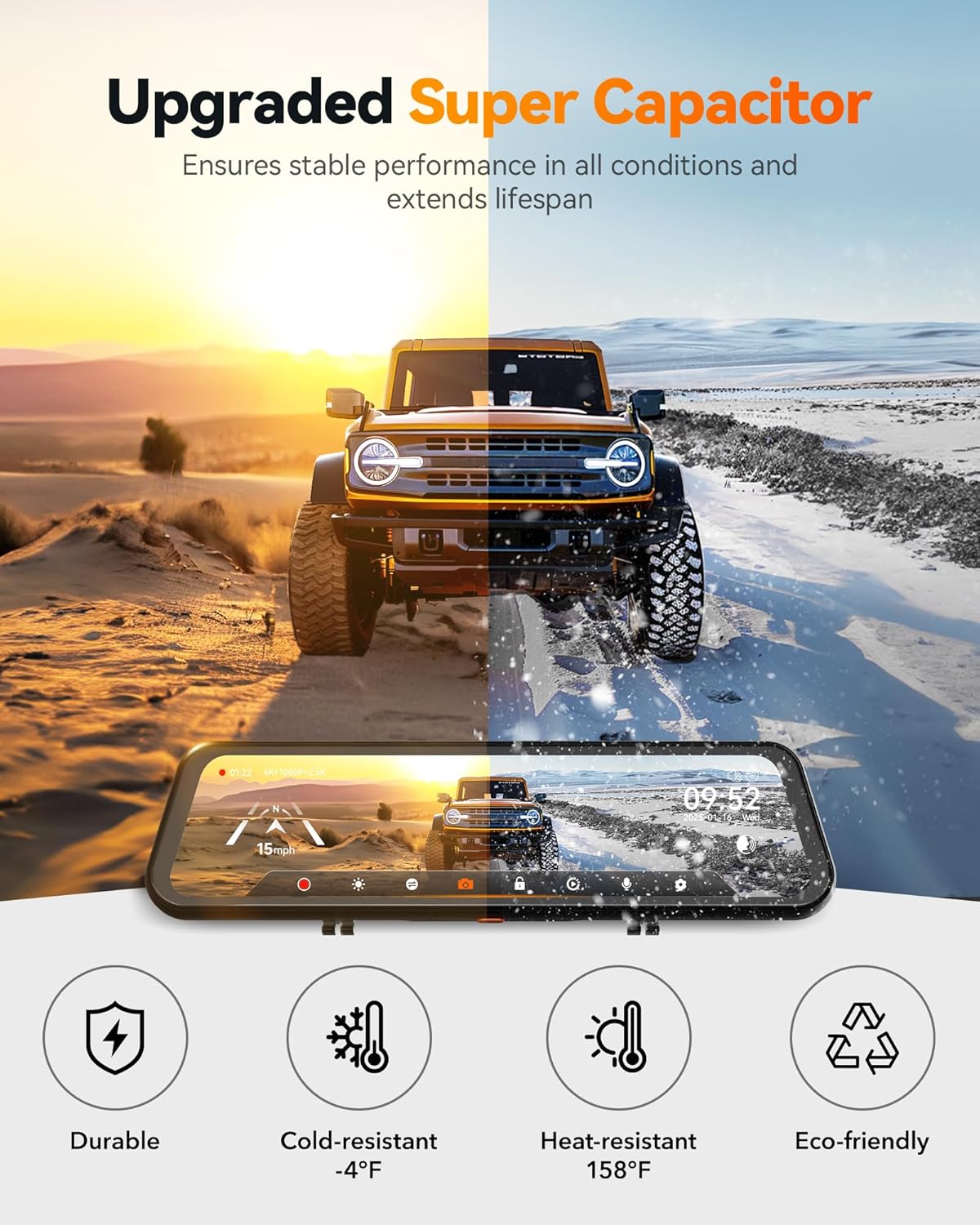 WOLFBOX G900 Tripro Cabin Version 3 Channel 4K Rear View Mirror Camera