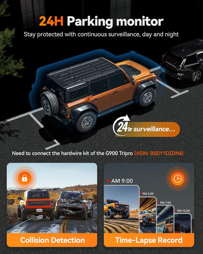 WOLFBOX G900 Tripro Cabin Version 3 Channel 4K Rear View Mirror Camera