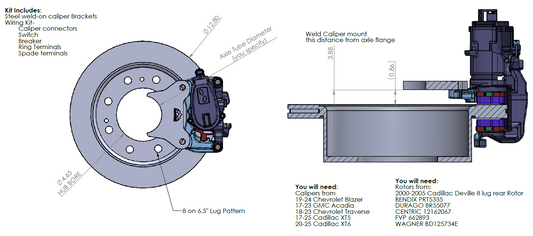 Universal Weld-On EPB Bracket Kit - 8x6.5 Lug